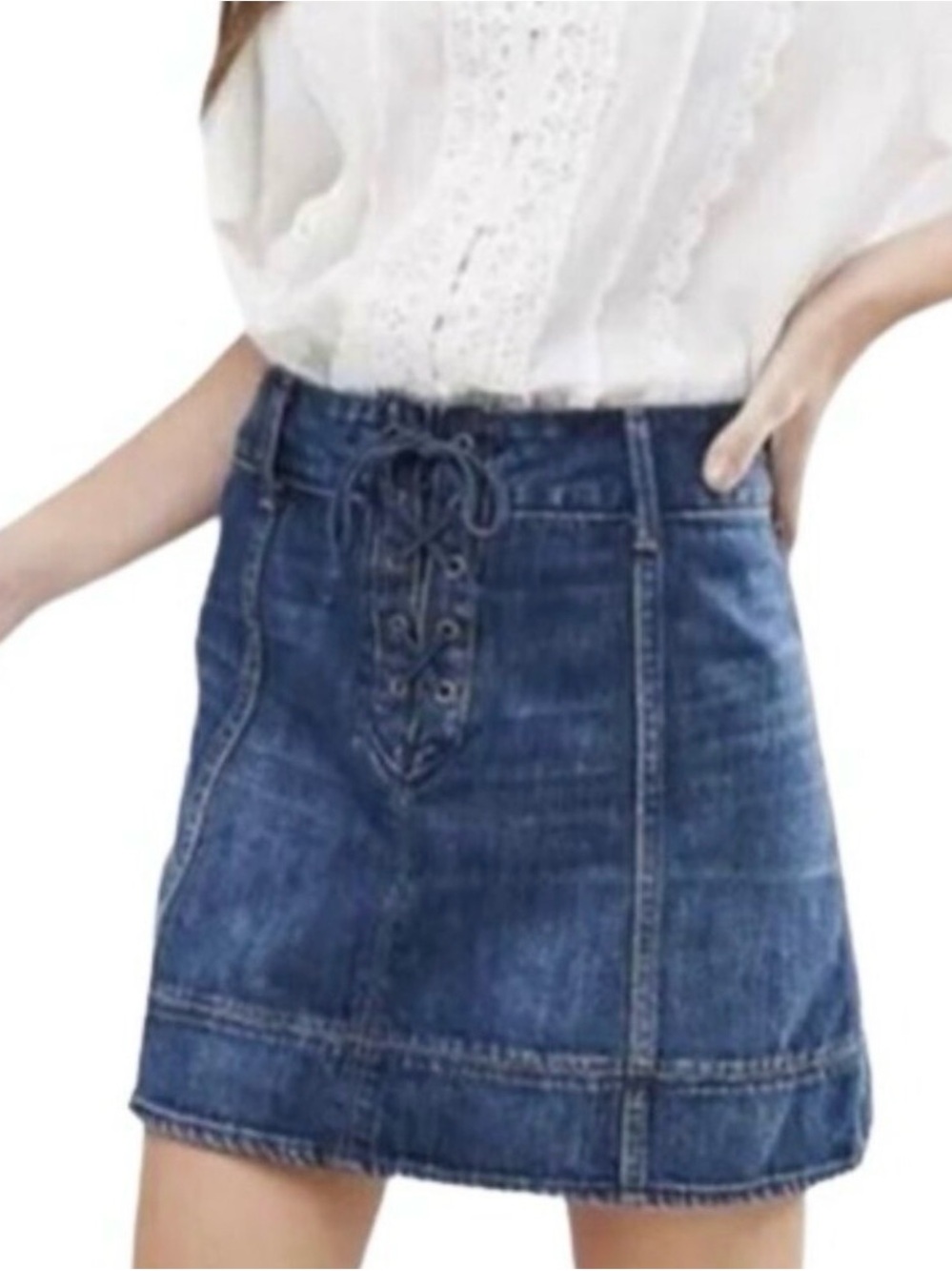 Abercrombie & Fitch Blue Denim Lace-Up Mini Skirt
